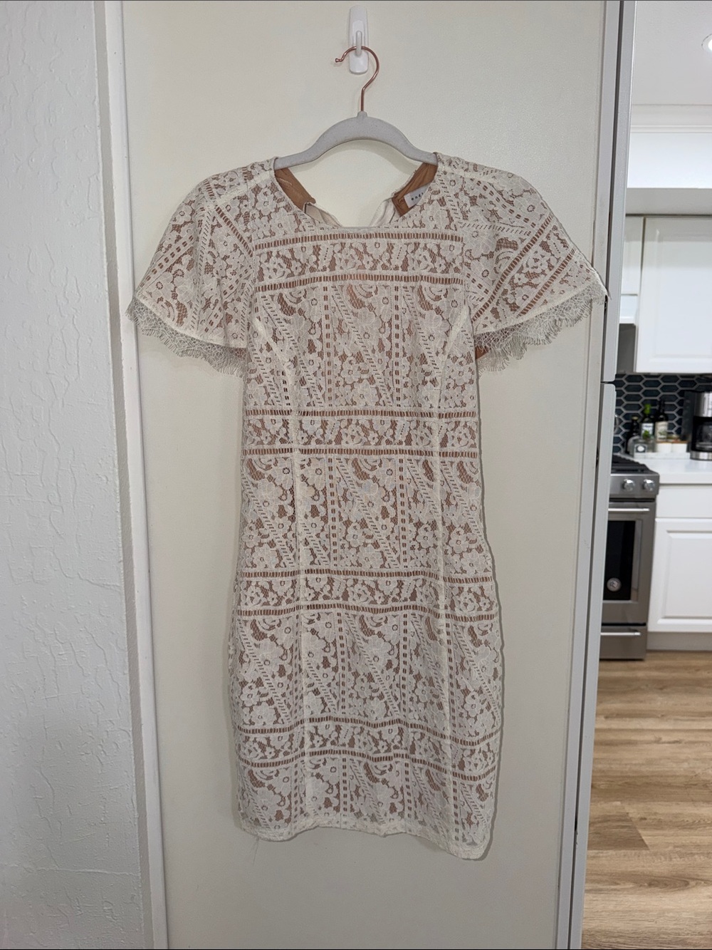 NWT Endless Rose Ivory Lace Mini Dress with Flutter Sleeves | M